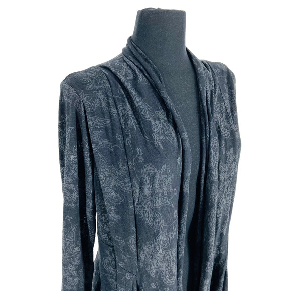Chalet Black Burnout Waterfall Lightweight Cardigan Top Long Length Size S - Picture 2 of 6